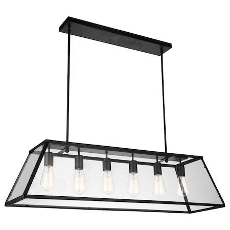 6 Light Down Chandelier With Black Finish